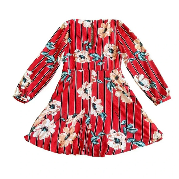Express Bold Floral Print Long Sleeve Dress Swing A-Line Size Medium Women's - Picture 6 of 11